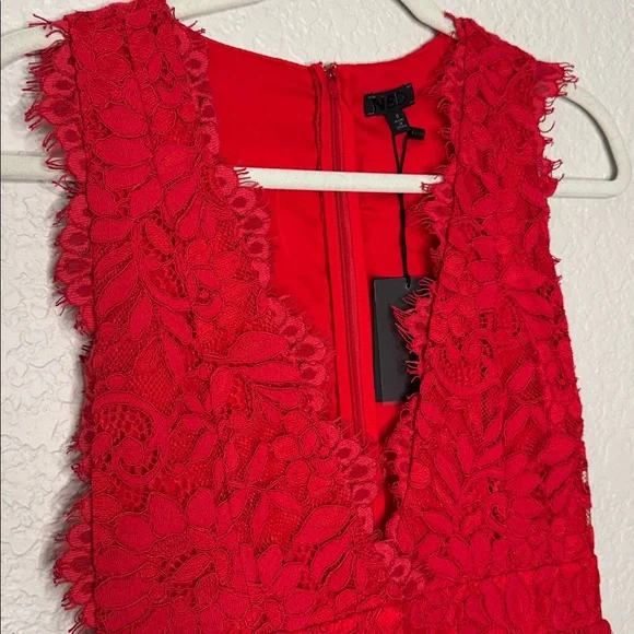 NWT Revolve NBD Champagne Mini Dress Red Lace Size Small Deep V Neck - Picture 3 of 6